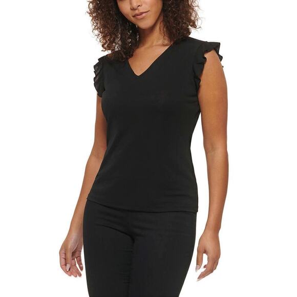 New! Andrew Marc Women's V-Neck Ruffle Sleeve Blouse T-Shire Top - Picture 1 of 7